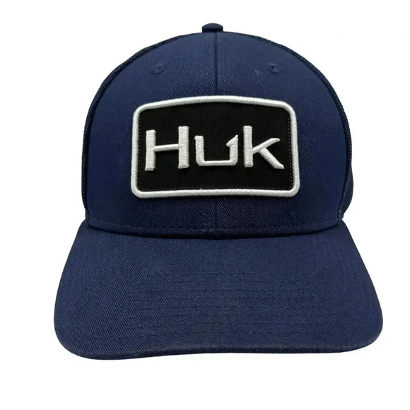 Huk Performance Fishing Classic Logo Stretch back Trucker Hat Mens Sargasso Sea - Picture 1 of 12
